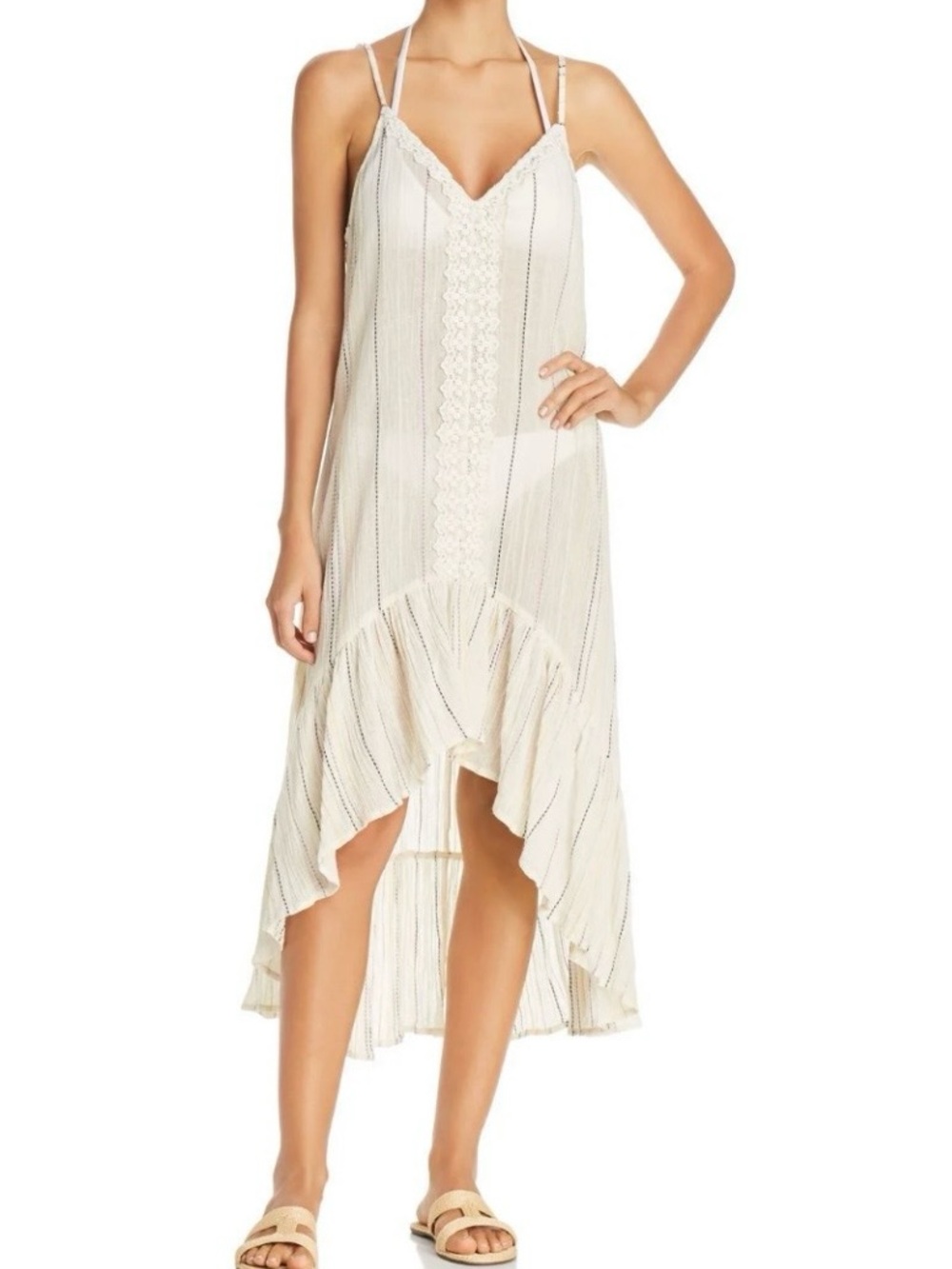SURF GYPSY, Women’s Cream Striped High-Low Slip Dress, Size Small